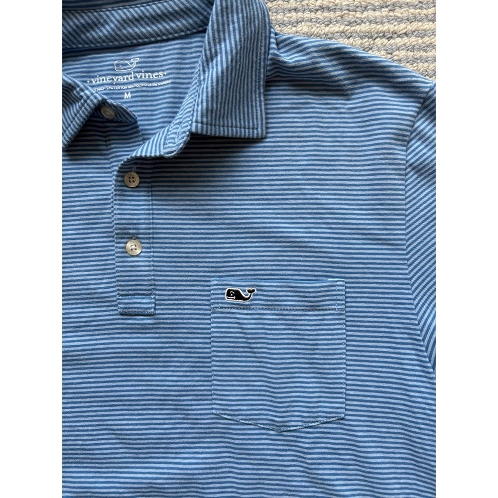 Vineyard Vines Cotton/Poly/Spandex pocket Polo Shirt - Blue/Blue Stripe - Medium - Picture 3 of 3
